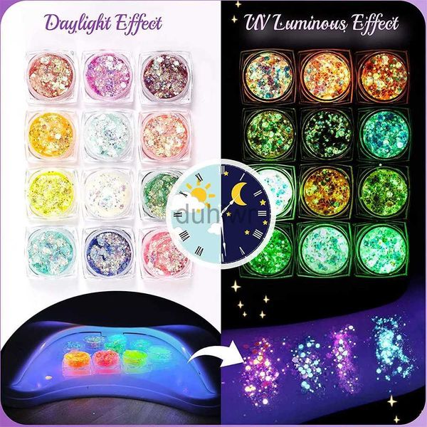 Corps Glitter Eye Glitter Makeup Glow in the Dark Glitter Luminal Nail Face Face Clain Corps Gel Gel UV Holographie Festival de paillettes Chunky D240503