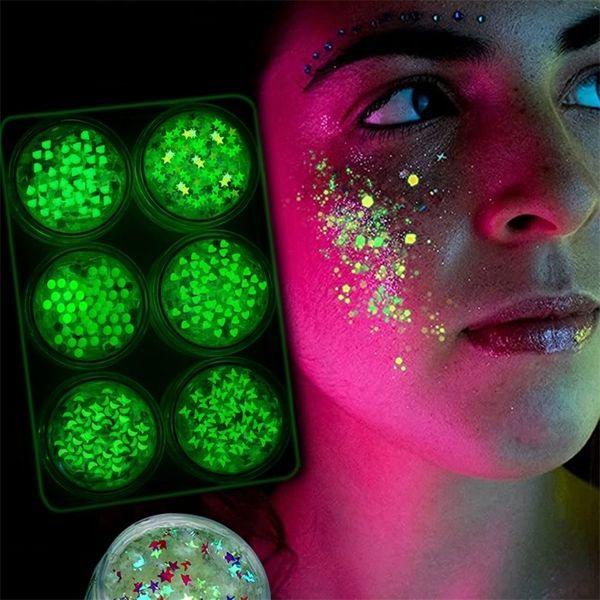 Body Glitter Festival Night Glow Makeup Luminous Body Face Eye Glitter Sequin Gel Cream Nail Art BIG Sequins Shimmer Diamond Body Glitters 230718