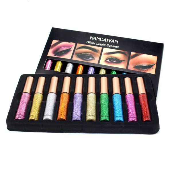 Body Glitter HANDAIYAN 10 ColorsBox Lidschatten-Liner-Kombination Liquid Eyes Makeup Shimmer Eyeshadow Kit Shinning Eyeliner Pencil 230801