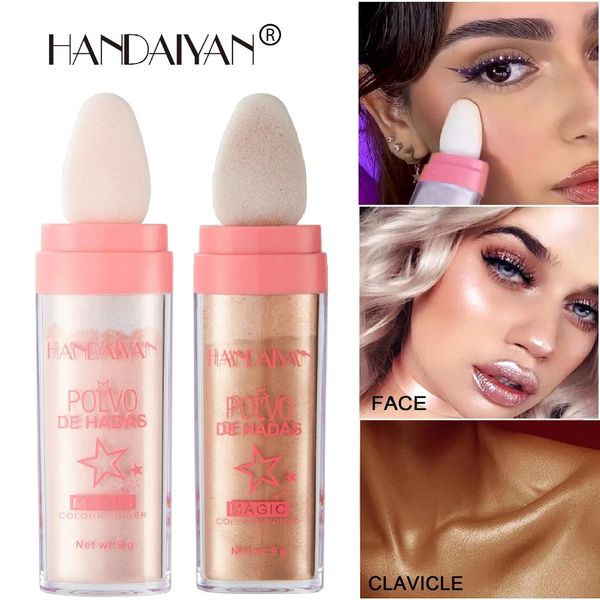 Paillettes corporelles Handaiyan miroitant fée poudre blanc lâche surligneur visage corps paillettes baguette maquillage bronzant polvo de hada cosmétique 231113