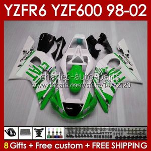 Cuerpo verde blanco Marco para YAMAHA YZF-600 YZF R6 R 6 600CC YZFR6 1998 1999 00 01 02 Carrocería 145No.202 YZF 600 CC Carenado YZF-R6 98-02 YZF600 98 99 2000 2001 2002 Kit de carenado