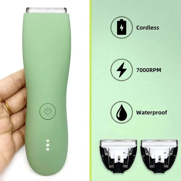 Recortador de vello corporal para hombres, máquina de afeitar eléctrica verde impermeable con bolas, recortadoras de ingle para hombre, áreas sensibles 240112