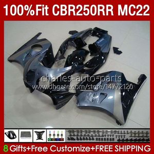 Injection de corps pour HONDA CBR250RR 1990 1991 1992 1995 1996 1997 1998 1999 131No.72 CBR 250RR 250 RR CC 250CC MC22 CBR250 RR 90 91 92 93 94 95 96 97 98 99 Carénage Argent noir