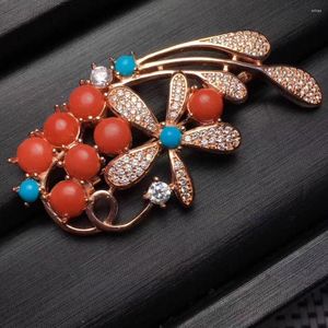 Bijoux de corps naturel rouge corail élégant grâce doux grappes broche pendentif pierre précieuse S925 argent femmes fille cadeau fin