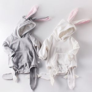Lichaam jumpsuit baby meisje peuter baby meisjes jongens cartoon konijn oor hooded kleding pak 210429