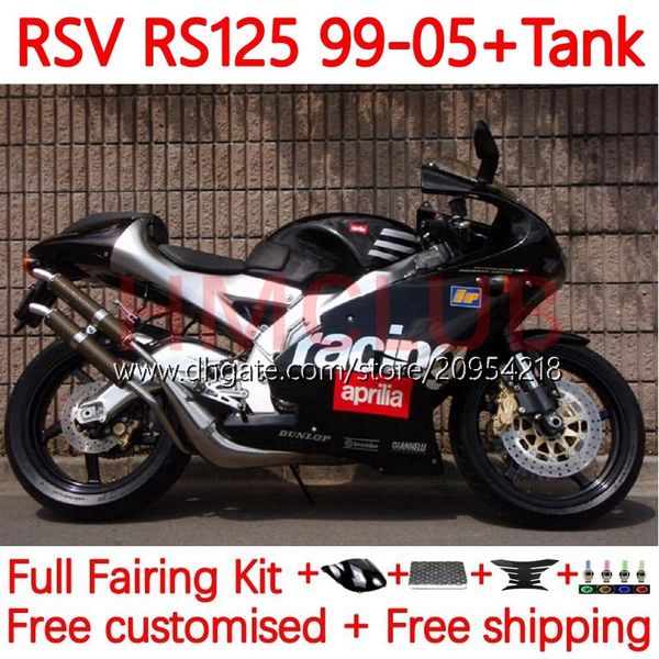 Kit de carrosserie pour Aprilia RSV125RR RSV RS 125 R RR 125RR 99-05 155NO.4 RS-125 RS4 RSV125 RS125 99 00 01 02 03 04 05 RSV-125 1999 2000 2001 2002 2003 2004 2005 Faire Gloss Black Black