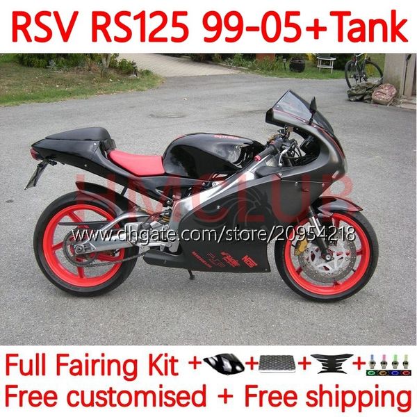 Kit carrosserie pour Aprilia RSV125RR RSV RS 125 R RR 125RR 99-05 155No.14 RS-125 RS4 RSV125 RS125 99 00 01 02 03 04 05 RSV-125 1999 2000 2001 2002 2003 2004 2005 Carénage GRIS NOIR