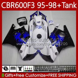 Kit de carrocería para HONDA Carrocería CBR600F3 600CC 600FS 64No.197 CBR 600 Graffiti azul 600F3 95-98 CBR600 F3 FS CC 97 98 95 96 CBR600FS CBR600-F3 1997 1998 1995 1996 Carenado + Tanque