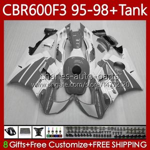 Kit de carrosserie pour carrosserie HONDA CBR600F3 600CC 600FS 64No.207 CBR 600 600F3 95-98 Gris blanc CBR600 F3 FS CC 97 98 95 96 CBR600FS CBR600-F3 1997 1998 1995 1996 Carénage + réservoir