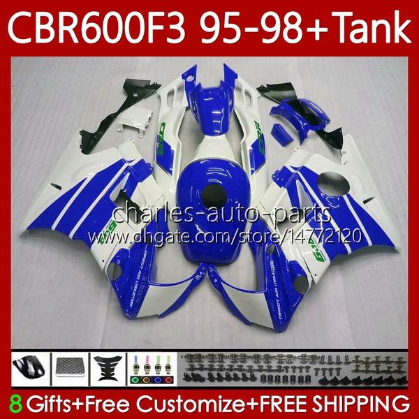 Kit de carrosserie pour carrosserie HONDA CBR600F3 600CC 600FS 64No.204 CBR 600 600F3 95-98 CBR600 F3 FS CC Bleu blanc 97 98 95 96 CBR600FS CBR600-F3 1997 1998 1995 1996 Carénage + réservoir