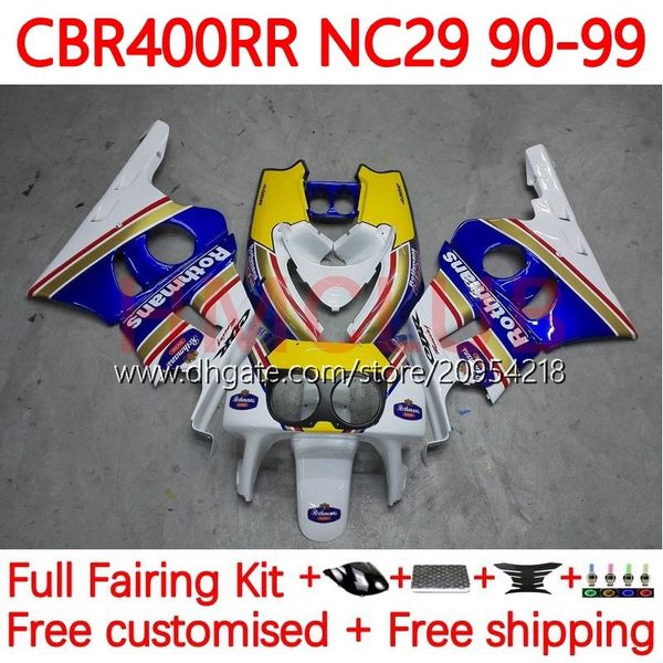 Kit carrosserie pour HONDA CBR400 RR NC29 CBR 400 RR CC NC23 400CC 88-99 Carrosserie 131No.9 CBR400RR 94 95 96 97 98 99 CBR 400RR 1994 1995 1996 1997 1998 1999 OEM Carénage Rothmans bleu