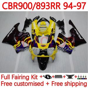 Kit carrosserie pour HONDA CBR893 CBR 900 893 RR CC 89-97 Carrosserie 120No.6 CBR 893RR 900RR 893CC CBR893RR 89 94 95 96 97 CBR900RR 1989 1994 1995 1996 1997 Carénage jaune noir