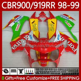 Kit de carrocería para HONDA CBR919RR CBR 919RR 900RR CBR919 Rojo amarillo CBR900 RR 1998 1999 Carrocería 127No.91 900CC 919CC CBR900RR 98-99 CBR 900 919 RR CC 98 99 ABS OEM Carenado