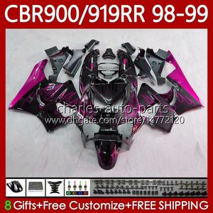 Kit carrosserie pour HONDA CBR919RR CBR 919RR 900RR CBR919 CBR900 RR Flammes roses 1998 1999 Carrosserie 127No.111 900CC 919CC CBR900RR 98-99 CBR 900 919 RR CC 98 99 ABS OEM Carénage