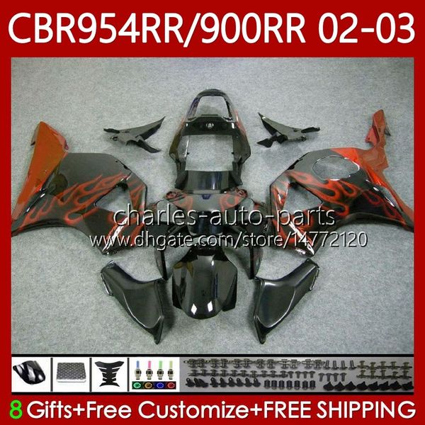 Kit carrosserie pour HONDA CBR954-RR CBR900RR 2002-2003 Carrosserie 61No.139 CBR954RR Flammes orange CBR954 CBR900 CBR 900 954 RR CC 900CC 2002 2003 CBR 954RR 900RR 02 03 Carénages