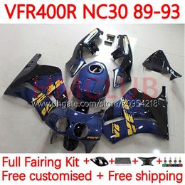 Kit carrosserie pour HONDA RVF400R VFR400 R N30 V4 VFR400R 89-93 133No.9 RVF VFR 400 RVF400 R 400RR 89 90 91 92 93 VFR400RR VFR 400R 1989 1990 1991 1992 1993 Carénage bleu foncé