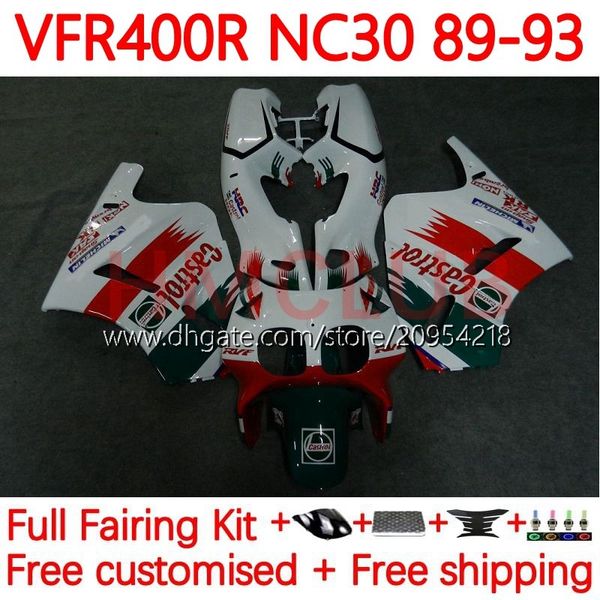 Kit de carrocería para HONDA RVF400R VFR400 R N30 V4 VFR400R 89-93 133No.18 RVF VFR 400 RVF400 R 400RR 89 90 91 92 93 VFR400RR VFR 400R 1989 1990 1991 1992 1993 Carenado castrol rojo