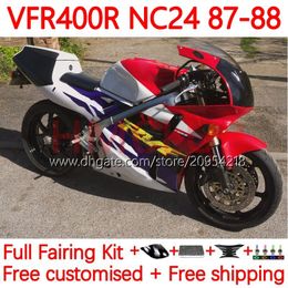 Kit carrosserie pour HONDA RVF400R VFR400 R NC24 V4 VFR400R 87-88 Carrosserie 132No.94 RVF VFR 400 RVF400 R 400RR 87 88 VFR400RR VFR 400R 1987 1988 Carénage moto rouge blanc