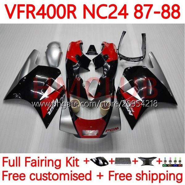 Kit carrosserie pour HONDA RVF400R VFR400 R NC24 V4 VFR400R 87-88 Carrosserie 132No.2 RVF VFR 400 RVF400 R 400RR 87 88 VFR400RR VFR 400R 1987 1988 Carénage moto noir argent