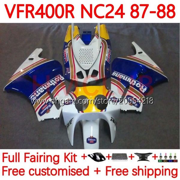 Kit carrosserie pour HONDA RVF400R VFR400 R NC24 V4 VFR400R 87-88 Carrosserie 132No.20 RVF VFR 400 RVF400 R 400RR 87 88 VFR400RR VFR 400R 1987 1988 Carénage moto rothmans bleu