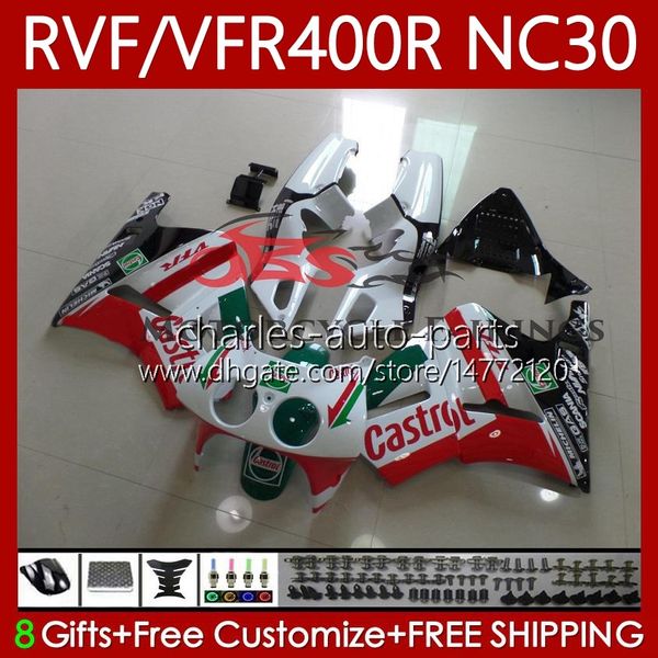 Kit de carrocería para HONDA RVF400R VFR400 R NC30 V4 VFR400R 89-93 79No.43 RVF VFR 400 RVF400 Castrol green R 400RR 89 90 91 92 93 VFR400RR VFR 400R 1989 1990 1991 1992 1993 Feria ing