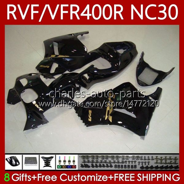 Kit carrosserie pour HONDA RVF400R VFR400 R NC30 V4 VFR400R 89-93 79No.54 RVF VFR 400 RVF400 Noir doré R 400RR 89 90 91 92 93 VFR400RR VFR 400R 1989 1990 1991 1992 1993 Carénage