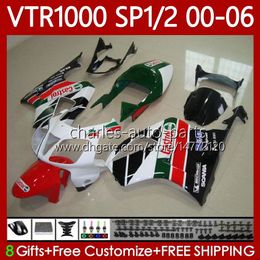 Body Kit voor Honda VTR1000 RTV1000 RC51 00 01 02 03 04 05 06 Carrosserie 123NO.62 VTR 1000 SP1 SP2 rood wit Groen 2000 2001 2002 2003 2004 2005 2006 VTR-1000 2000-2006 Kuip