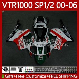 Kit de carrocería para HONDA VTR1000 RTV1000 RC51 00 01 02 03 04 05 06 Carrocería 123No.88 VTR 1000 SP1 SP2 2000 Rojo verde 2001 2002 2003 2004 2005 2006 VTR-1000 2000-2006 Carenado