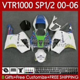 Kit carrosserie pour HONDA VTR1000 RTV1000 RC51 00 01 02 03 04 05 06 Carrosserie 123No.32 VTR 1000 SP1 SP2 2000 2001 2002 2003 2004 2005 2006 VTR-1000 2000-2006 Carénage Blanc bleu