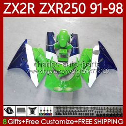 Kit carrosserie pour KAWASAKI NINJA ZXR-250 ZX 2R 2 R R250 ZXR 250 ZXR250 vert bleu 1991 1992 1993 1994 1995 1996 1997 1998 85No.96 ZX-R250 ZX-2R ZX2R 91 92 93 94 95 96 97 98 Carénage