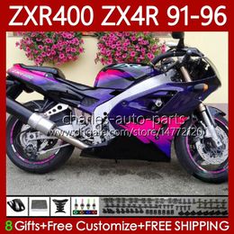 Kit de carrocería para KAWASAKI NINJA ZXR 400 CC ZX-4R Azul rosa ZXR400 91 92 93 94 95 96 Carenado 138No.21 ZX4R 400CC ZX 4R ZXR-400 1991 1992 1993 1994 1995 1996 ABS Carenados completos