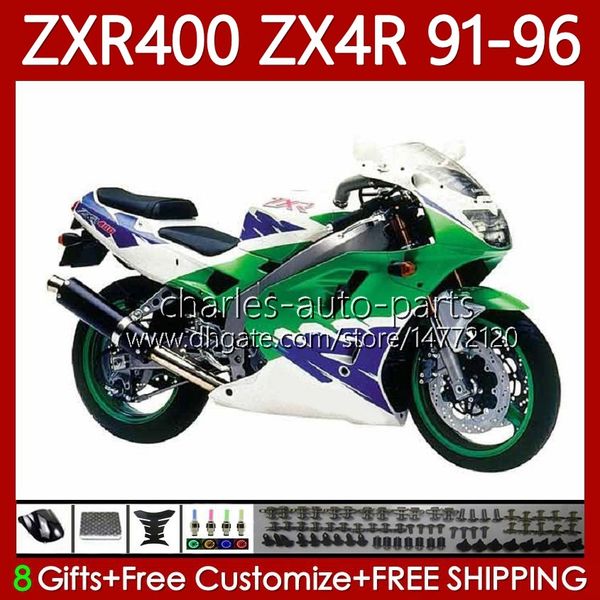 Kit carrosserie pour KAWASAKI NINJA ZXR 400 CC ZX-4R ZXR400 91 92 93 94 95 96 Capot 138No.11 ZX4R 400CC ZX 4R ZXR-400 Vert bleu 1991 1992 1993 1994 1995 1996 ABS Carénages complets