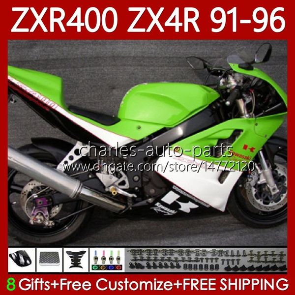 Kit de carrocería para KAWASAKI NINJA ZXR 400 CC ZX-4R ZXR400 91 92 93 94 95 96 Carenado 138No.24 ZX4R 400CC ZX 4R Blanco verde ZXR-400 1991 1992 1993 1994 1995 1996 ABS Carenados completos