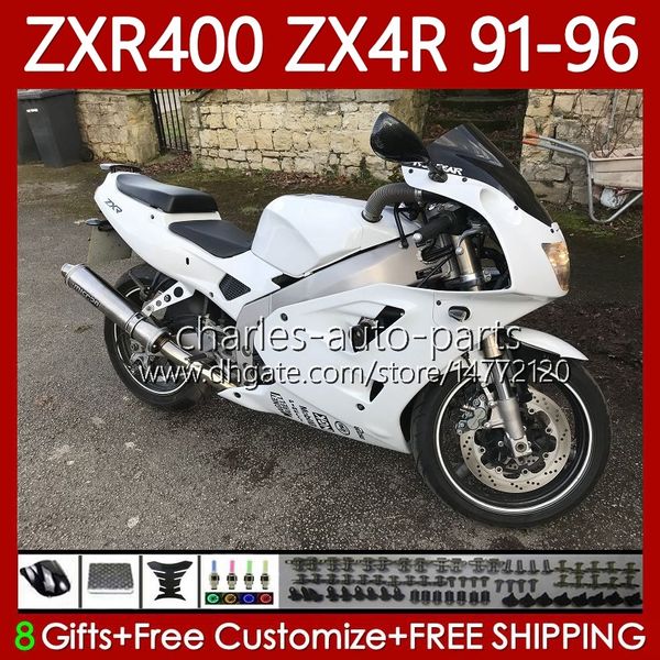 Kit de carrocería para KAWASAKI NINJA ZXR 400 CC ZX-4R ZXR400 91 92 93 94 95 96 Carenado 138No.23 ZX4R 400CC ZX 4R ZXR-400 1991 1992 1993 1994 1995 1996 ABS Carenados completos Blanco brillante