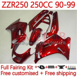 Kit de carrosserie pour Kawasaki Ninja ZZR250 ZZR-250 90 91 92 93 94 95 96 97 98 99 Bodywork 16No.64 ZZR 250 CC 1990 1991 1992 1993 1994 1995 1997 1997 1998 1999 OEM Fairing Red Glossy rouge glossé