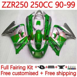 Kit carrosserie pour KAWASAKI NINJA ZZR250 ZZR-250 90 91 92 93 94 95 96 97 98 99 Carrosserie 16No.185 ZZR 250 CC 1990 1991 1992 1993 1994 1995 1996 1997 1998 1999 Carénage OEM argent vert