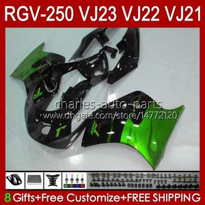 Body Kit voor Suzuki RGVT RGV 250 CC RGV250 SAPC VJ23 Cowling RGV-250CC CC RVG250 250CC 97 98 Carrosserie 107HC.170 RGVT-250 VJ 23 RGV-250 GROEN FLAMES PANEEL 1997 1998 Verklei