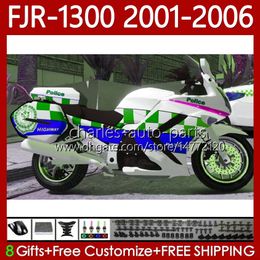 Kit de carrosserie pour Yamaha FJR-1300 FJR1300A FJR 1300 A CC 2001-2006 Carrosserie 106No.113 FJR1300 Vert bleu 01 02 03 04 05 06 FJR-1300A 2001 2002 2003 2004 2005 2006 Carénage OEM