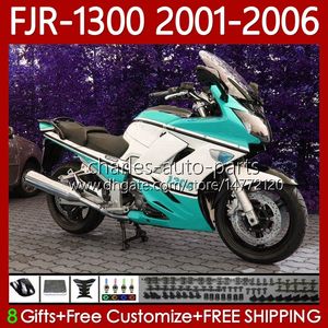 Body Kit voor YAMAHA FJR-1300 FJR1300A FJR 1300 A CC 2001-2006 Cyaan witte carrosserie 106NO.106 FJR1300 01 02 03 04 05 06 FJR-1300A 2001 2002 2003 2004 2005 2006 OEM FACKING