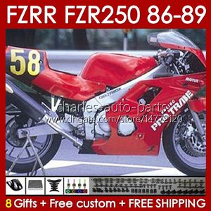 Kit de carrocería para YAMAHA FZR250 FZR 250 R RR FZR250R 1986 1987 1988 1989 Carrocería FZR-250 86-89 142No.48 FZRR rojo brillante negro FZR 250R 250RR FZR-250R FZR250RR 86 87 88 89 Carenado