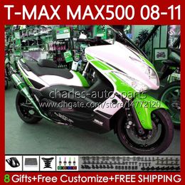 Kit carrosserie pour YAMAHA TMAX Blanc vert MAX 500 XP500 MAX-500 T 2008-2011 Carrosserie 107No.111 TMAX-500 TMAX500 T-MAX500 2008 2009 2010 2011 MAX500 08 09 10 11 Carénage OEM