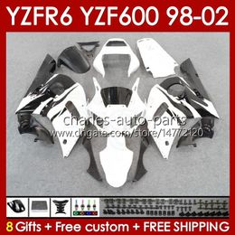 Bodykit voor Yamaha YZF R6 R 6 98-02 YZFR6 98 99 00 01 02 Carrosserie 145No.62 YZF 600 CC YZF-600 Frame YZF-R6 YZF600 600CC 1998 1999 2000 2000 2000 2002 ABS Fairings White Glossy BLK BLK