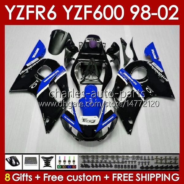 Kit de carrocería para YAMAHA YZF R6 R 6 98-02 YZFR6 98 99 00 01 02 Carrocería 145No.108 YZF 600 CC YZF-600 Marco YZF-R6 YZF600 600CC 1998 1999 2000 2001 2002 ABS Carenados azul brillante