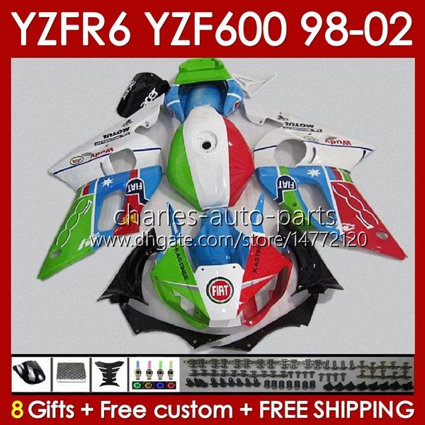 Kit de carrocería para YAMAHA YZF R6 R 6 98-02 YZFR6 98 99 00 01 02 Carrocería 145No.71 YZF 600 CC YZF-600 Marco YZF-R6 YZF600 600CC 1998 1999 2000 2001 2002 Carenados de ABS verde stock