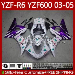 Kit carrosserie pour YAMAHA YZF-R6 YZF600 YZF R6 600CC 2003-2005 Capot 95No.229 YZF R 6 YZFR6 03 04 05 Carrosserie Violet Blanc YZF-600 600 CC 2003 2004 2005 Carénage de moto