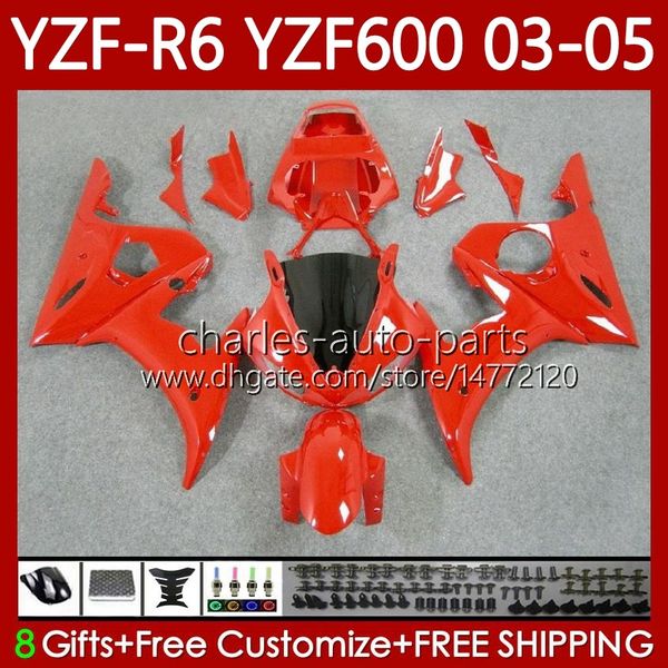 Kit carrosserie pour YAMAHA YZF-R6 YZF600 YZF R6 600CC Rouge brillant 2003-2005 Capot 95No.220 YZF R 6 YZFR6 03 04 05 Carrosserie YZF-600 600 CC 2003 2004 2005 Carénage de moto