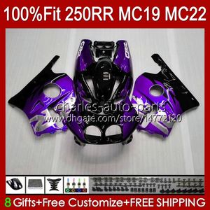 Body Kit Injectie voor Honda MC19 CBR 250RR 250 RR CC 250R 88 89 Carrosserie 112HC.227 CBR250RR 1988 1989 CBR250 RR CC 1988-1989 CBR 250CC 88-89 OEM Fairing Dark Purple BLK