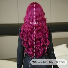 Cuerpo Little Hair t Long Lace Wig Wavy Femenina rizada Púrpura Roja Fibra sintética Cabeza completa