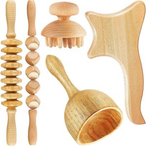 Masseur corporel ensemble de bois colombien plat visage outils de sculpture du corps Drainage lymphatique 5 pièces ensemble d'outils de thérapie en bois