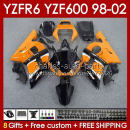 Kit carrosserie orange brillant pour YAMAHA YZF R6 R 6 98-02 YZFR6 98 99 00 01 02 Carrosserie 145No.70 YZF 600 CC YZF-600 Cadre YZF-R6 YZF600 600CC 1998 1999 2000 2001 2002 Carénages ABS